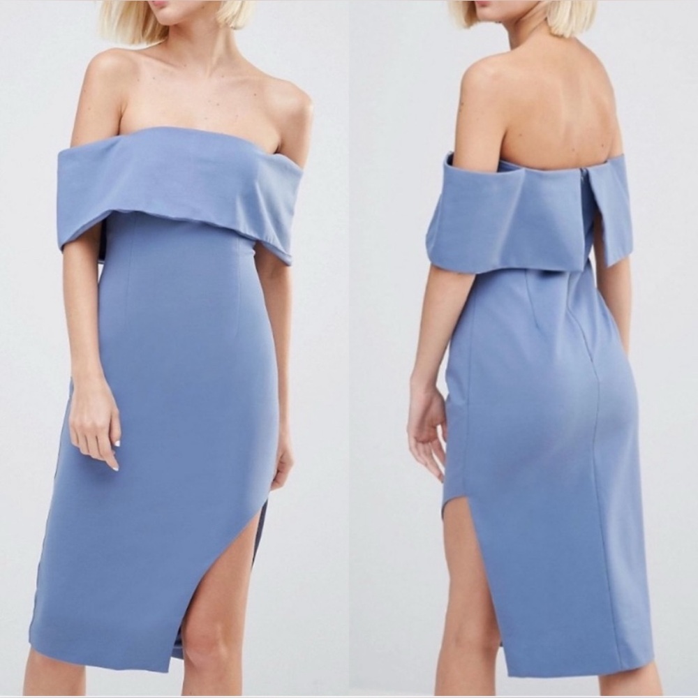 Lavish Alice Slate Blue Off Shoulder Side Split‎ Blogger Fave Dress 12